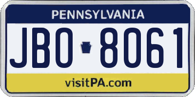 PA license plate JBO8061