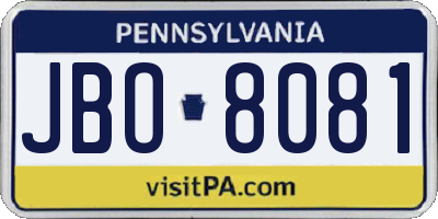 PA license plate JBO8081