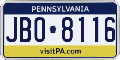 PA license plate JBO8116