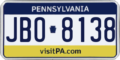 PA license plate JBO8138