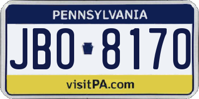 PA license plate JBO8170