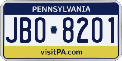 PA license plate JBO8201