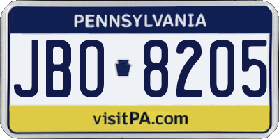 PA license plate JBO8205