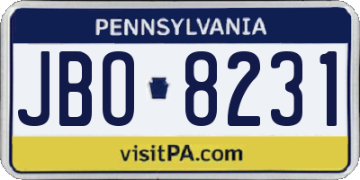 PA license plate JBO8231
