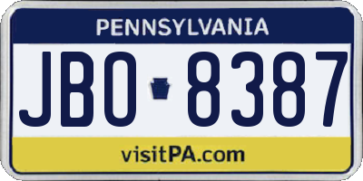 PA license plate JBO8387