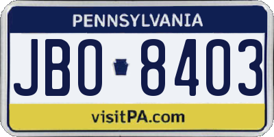 PA license plate JBO8403