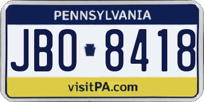 PA license plate JBO8418