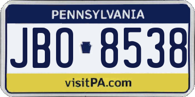 PA license plate JBO8538