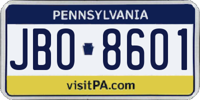 PA license plate JBO8601