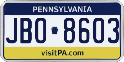 PA license plate JBO8603