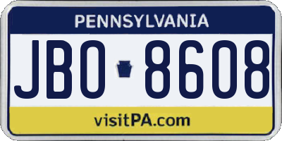 PA license plate JBO8608