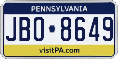 PA license plate JBO8649