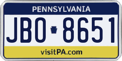 PA license plate JBO8651