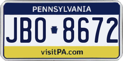 PA license plate JBO8672