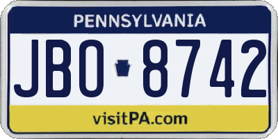 PA license plate JBO8742