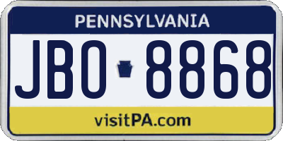PA license plate JBO8868