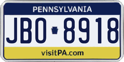 PA license plate JBO8918