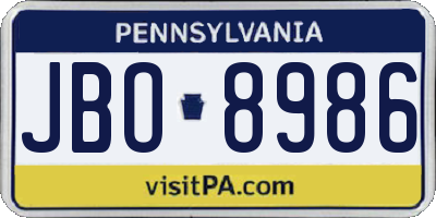 PA license plate JBO8986