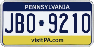 PA license plate JBO9210