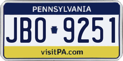 PA license plate JBO9251