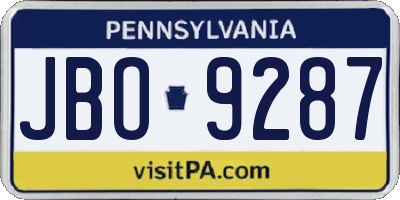 PA license plate JBO9287