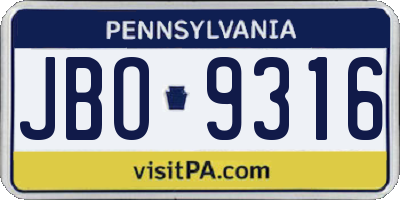 PA license plate JBO9316
