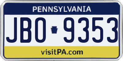 PA license plate JBO9353