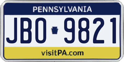 PA license plate JBO9821