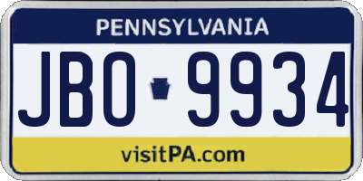 PA license plate JBO9934