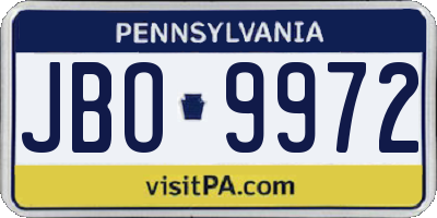 PA license plate JBO9972