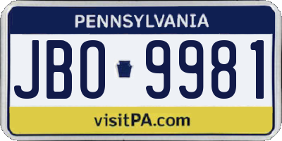 PA license plate JBO9981