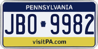 PA license plate JBO9982