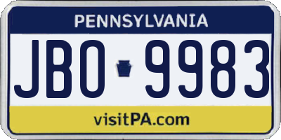 PA license plate JBO9983