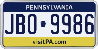 PA license plate JBO9986
