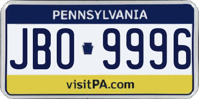 PA license plate JBO9996
