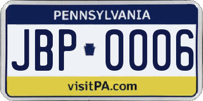 PA license plate JBP0006