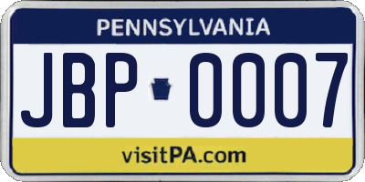 PA license plate JBP0007