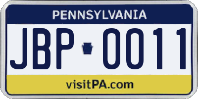 PA license plate JBP0011