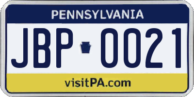 PA license plate JBP0021