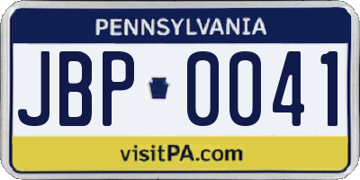 PA license plate JBP0041