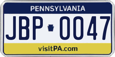 PA license plate JBP0047