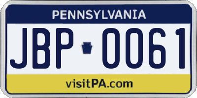 PA license plate JBP0061