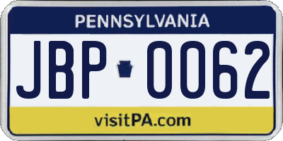 PA license plate JBP0062