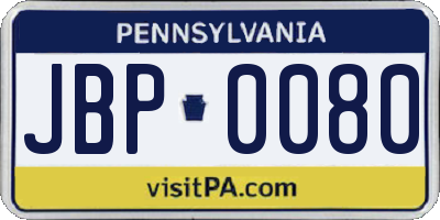 PA license plate JBP0080