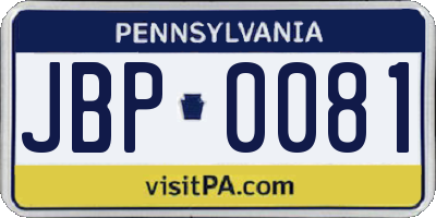 PA license plate JBP0081