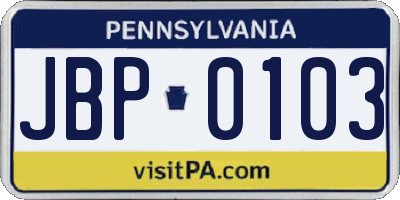 PA license plate JBP0103