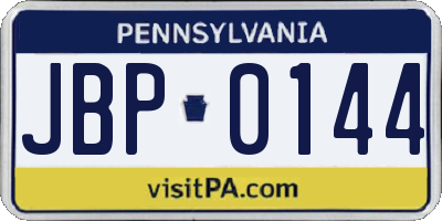 PA license plate JBP0144