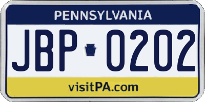PA license plate JBP0202