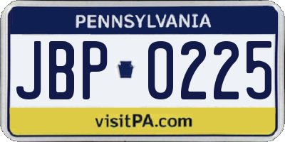 PA license plate JBP0225