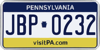 PA license plate JBP0232